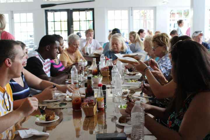 a group of people sitting at a table